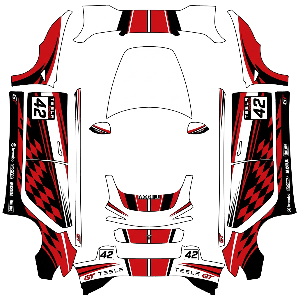Racing Tesla Model 3 (2024+) Performance wrap PNG - flat 1024x1024 wrap PNG template for Tesla Model 3 (2024+) Performance Paint Shop