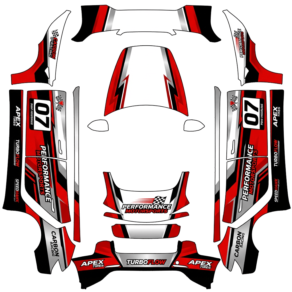 Tesla Model 3 (2024+) Performance with a Racing wrap, 3D Paint Shop preview