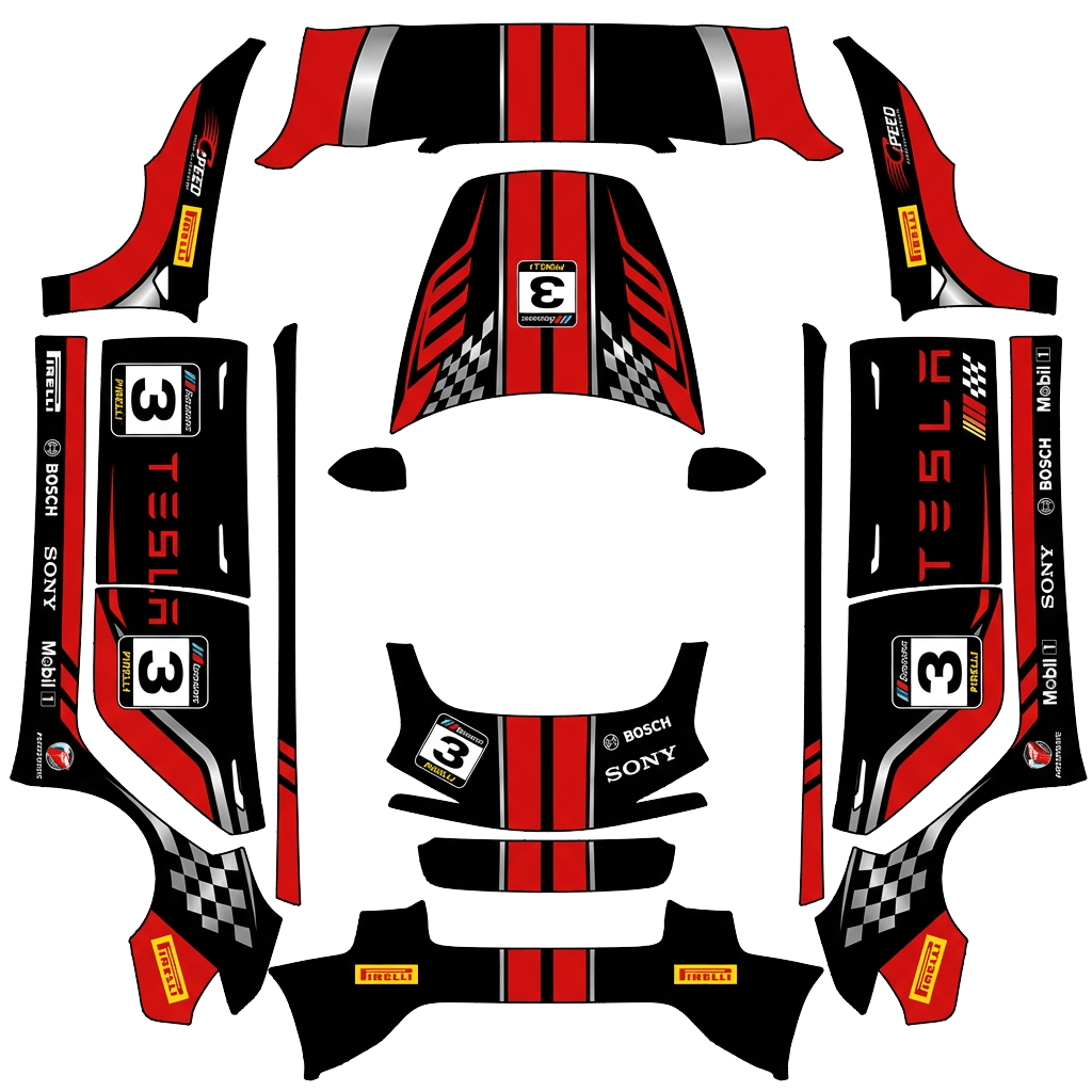 Racing Tesla Model 3 (2024+) Standard & Premium wrap PNG - flat 1024x1024 wrap PNG template for Tesla Model 3 (2024+) Standard & Premium Paint Shop