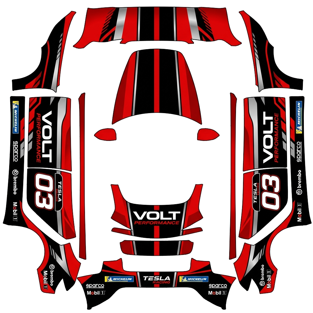 Tesla Model 3 (2024+) Standard & Premium with a Racing wrap, 3D Paint Shop preview
