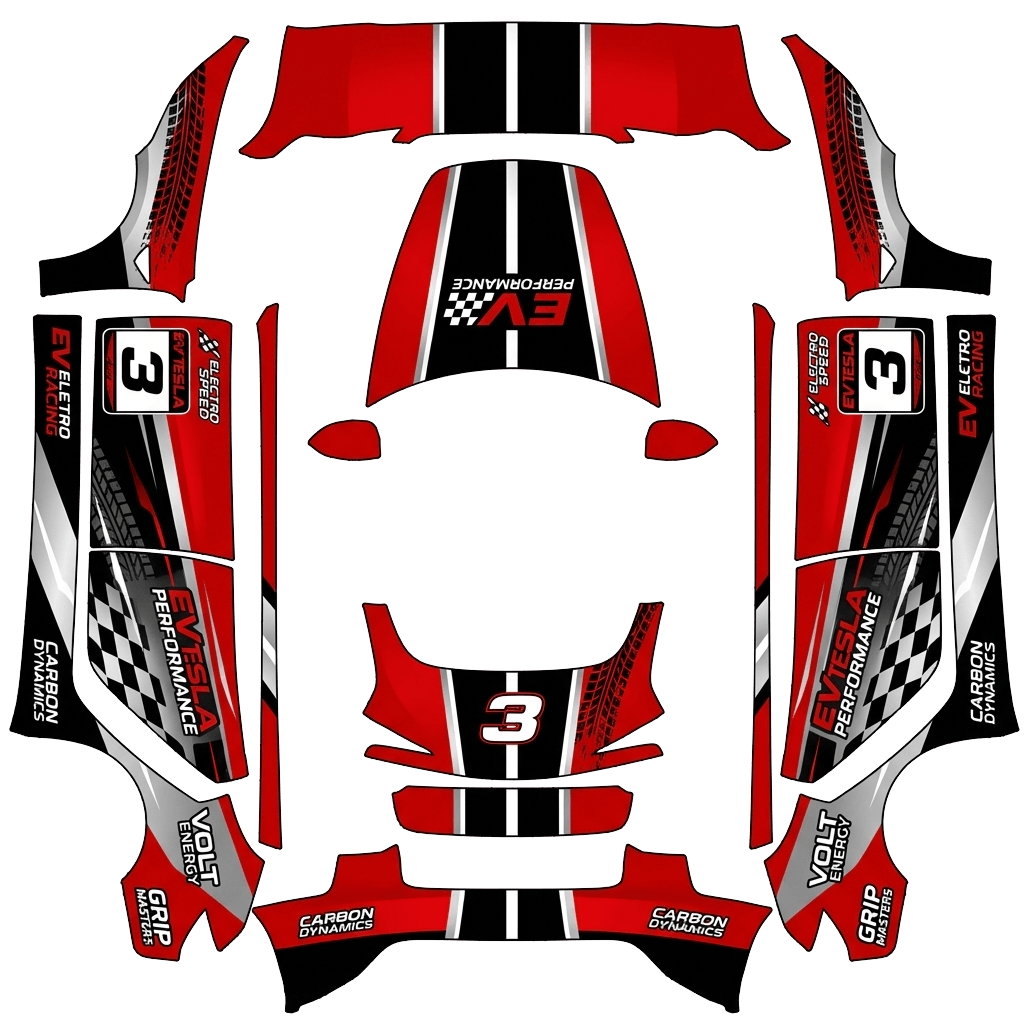 Tesla Model 3 (2024+) Standard & Premium with a Racing wrap, 3D Paint Shop preview