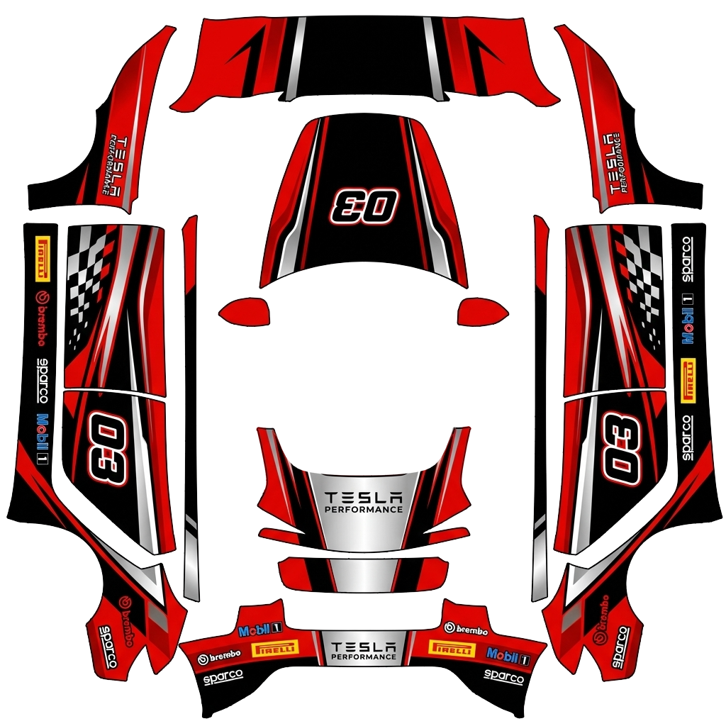 Racing Tesla Model 3 (2024+) Standard & Premium wrap PNG - flat 1024x1024 wrap PNG template for Tesla Model 3 (2024+) Standard & Premium Paint Shop