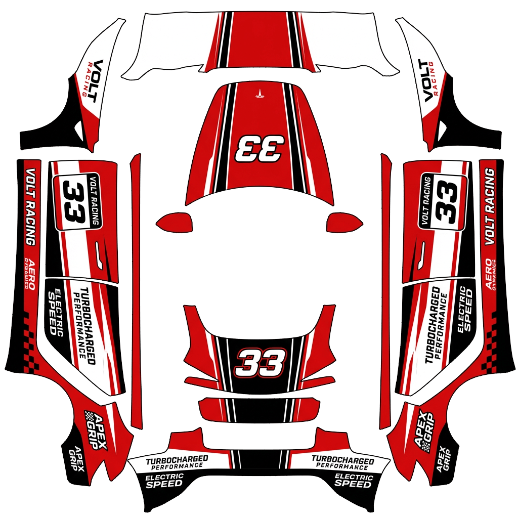 Racing Tesla Model 3 (2024+) Standard & Premium wrap PNG - flat 1024x1024 wrap PNG template for Tesla Model 3 (2024+) Standard & Premium Paint Shop