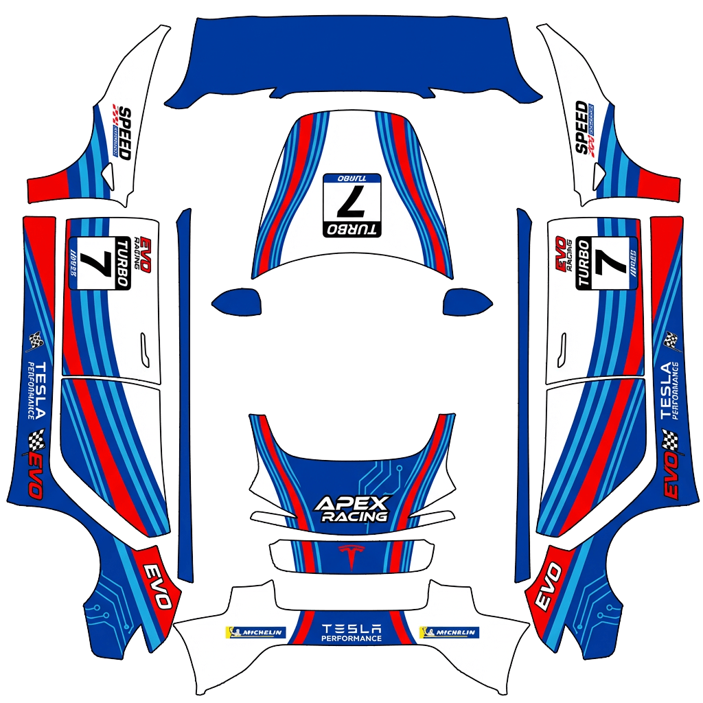 Racing Tesla Model 3 (2024+) Standard & Premium wrap PNG - flat 1024x1024 wrap PNG template for Tesla Model 3 (2024+) Standard & Premium Paint Shop