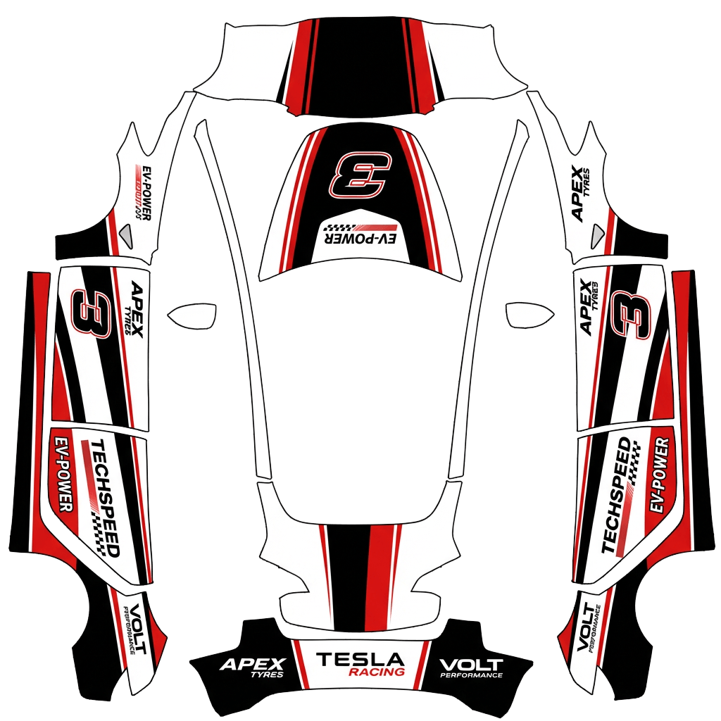 Racing Tesla Model 3 wrap PNG - flat 1024x1024 wrap PNG template for Tesla Model 3 Paint Shop