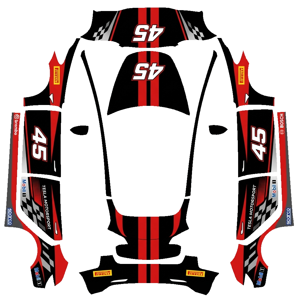 Racing Tesla Model 3 wrap PNG - flat 1024x1024 wrap PNG template for Tesla Model 3 Paint Shop