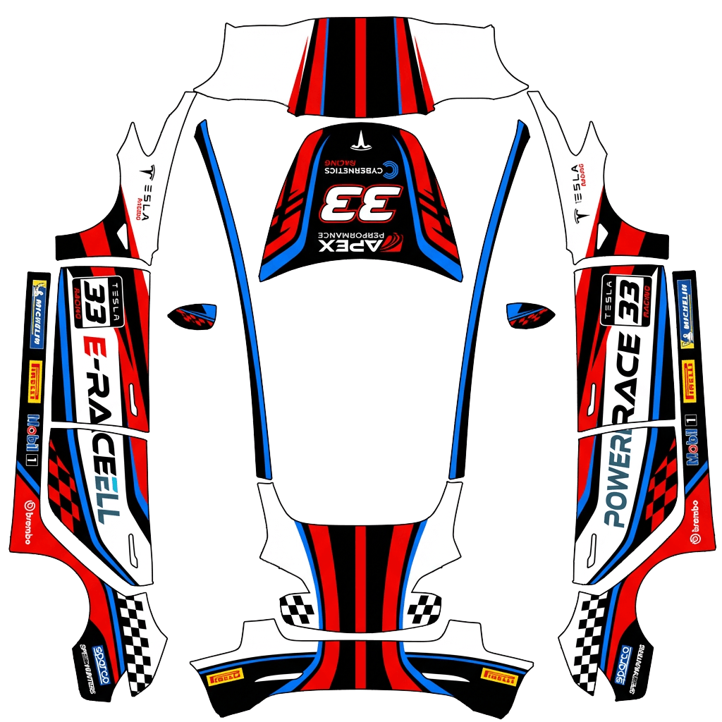Racing Tesla Model 3 wrap PNG - flat 1024x1024 wrap PNG template for Tesla Model 3 Paint Shop