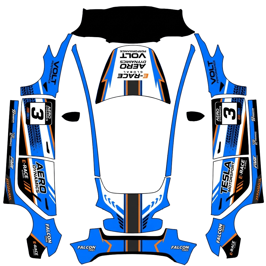 Racing Tesla Model 3 wrap PNG - flat 1024x1024 wrap PNG template for Tesla Model 3 Paint Shop