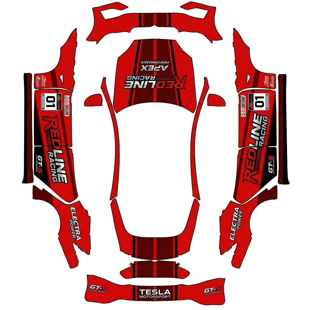 Racing Tesla Model S 2025+ Plaid wrap PNG - flat 1024x1024 wrap PNG template for Tesla Model S 2025+ Plaid Paint Shop