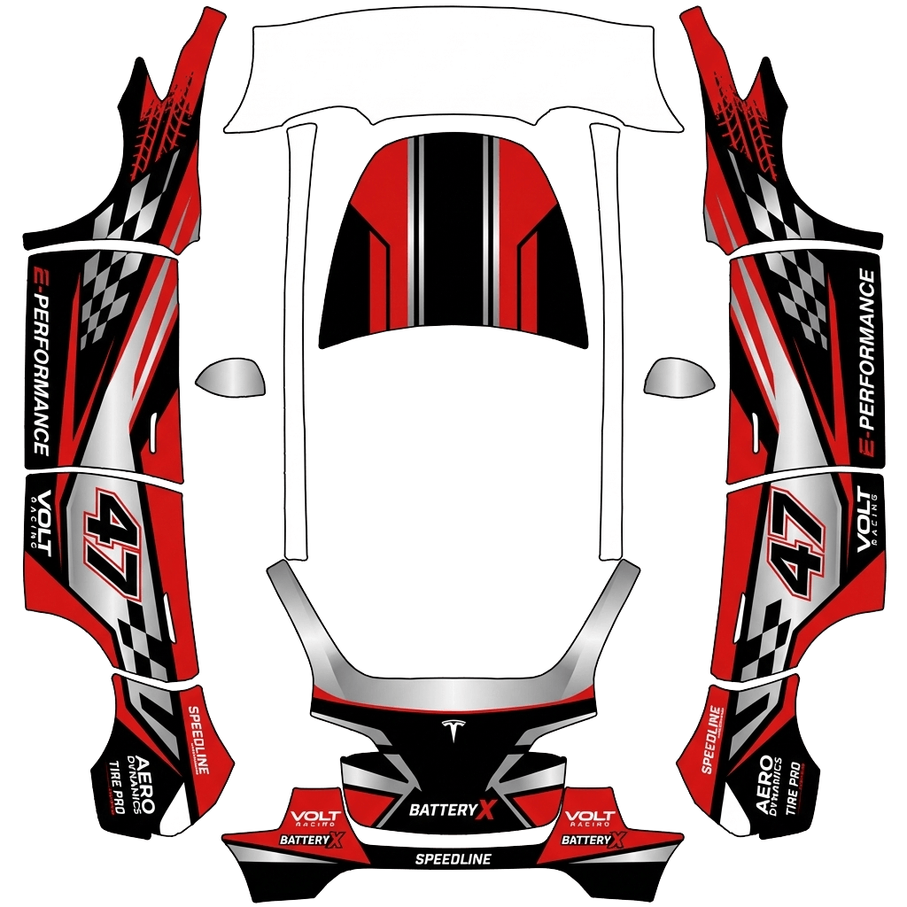 Tesla Model Y with a Racing wrap, 3D Paint Shop preview