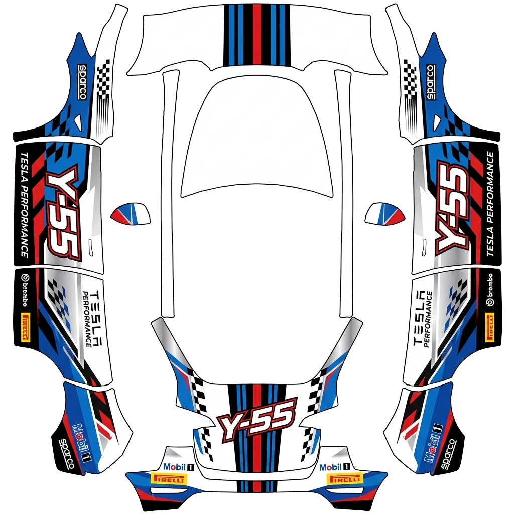 Tesla Model Y with a Racing wrap, 3D Paint Shop preview