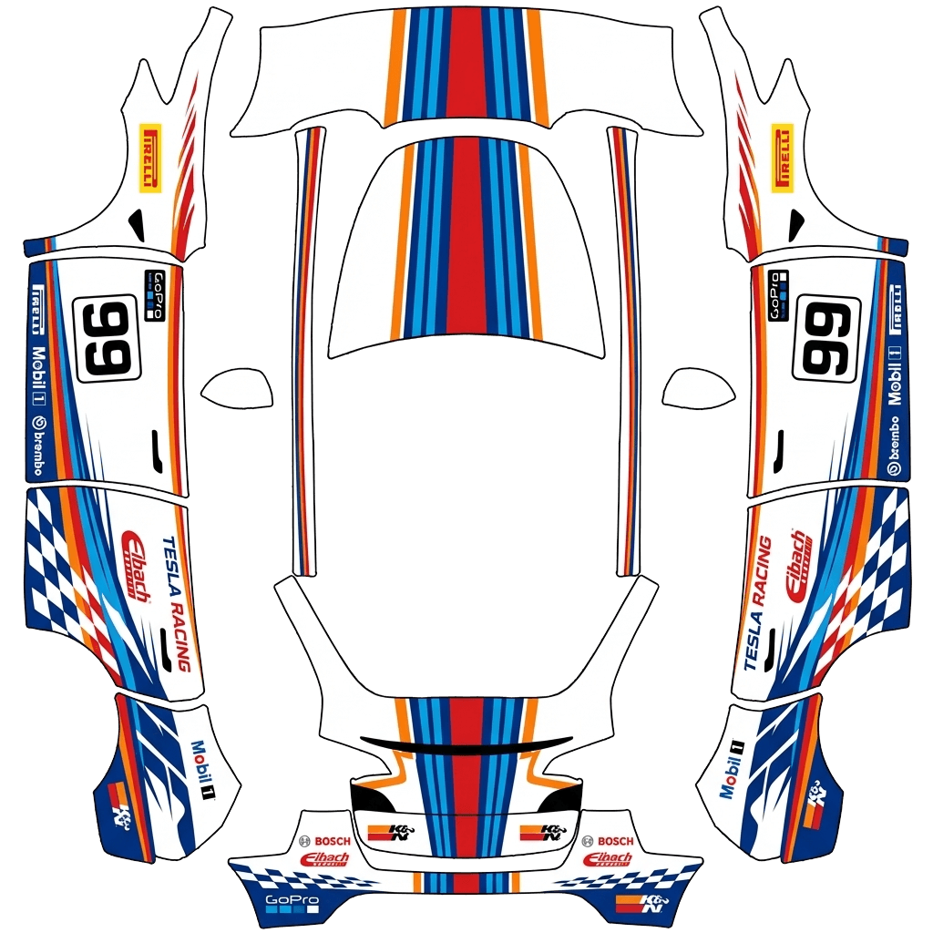 Racing Tesla Model Y wrap PNG - flat 1024x1024 wrap PNG template for Tesla Model Y Paint Shop