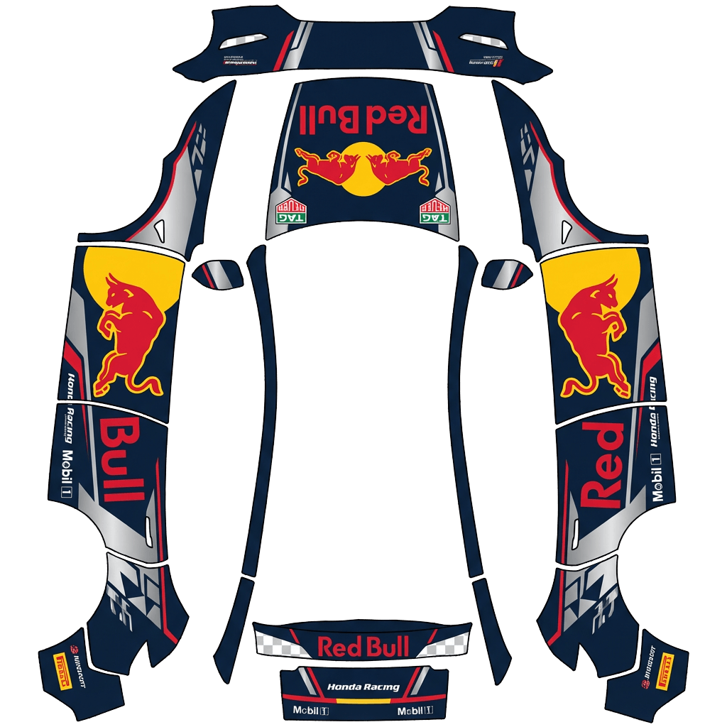 Tesla Model Y (2025+) Premium with a redbull race car wrap, 3D preview