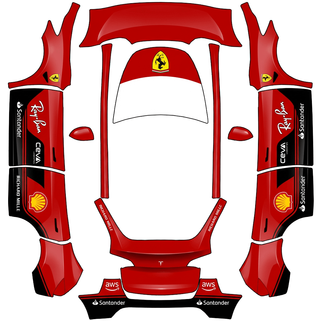 Tesla Model Y with a Scuderia Ferrari Formula one team wrap, 3D preview