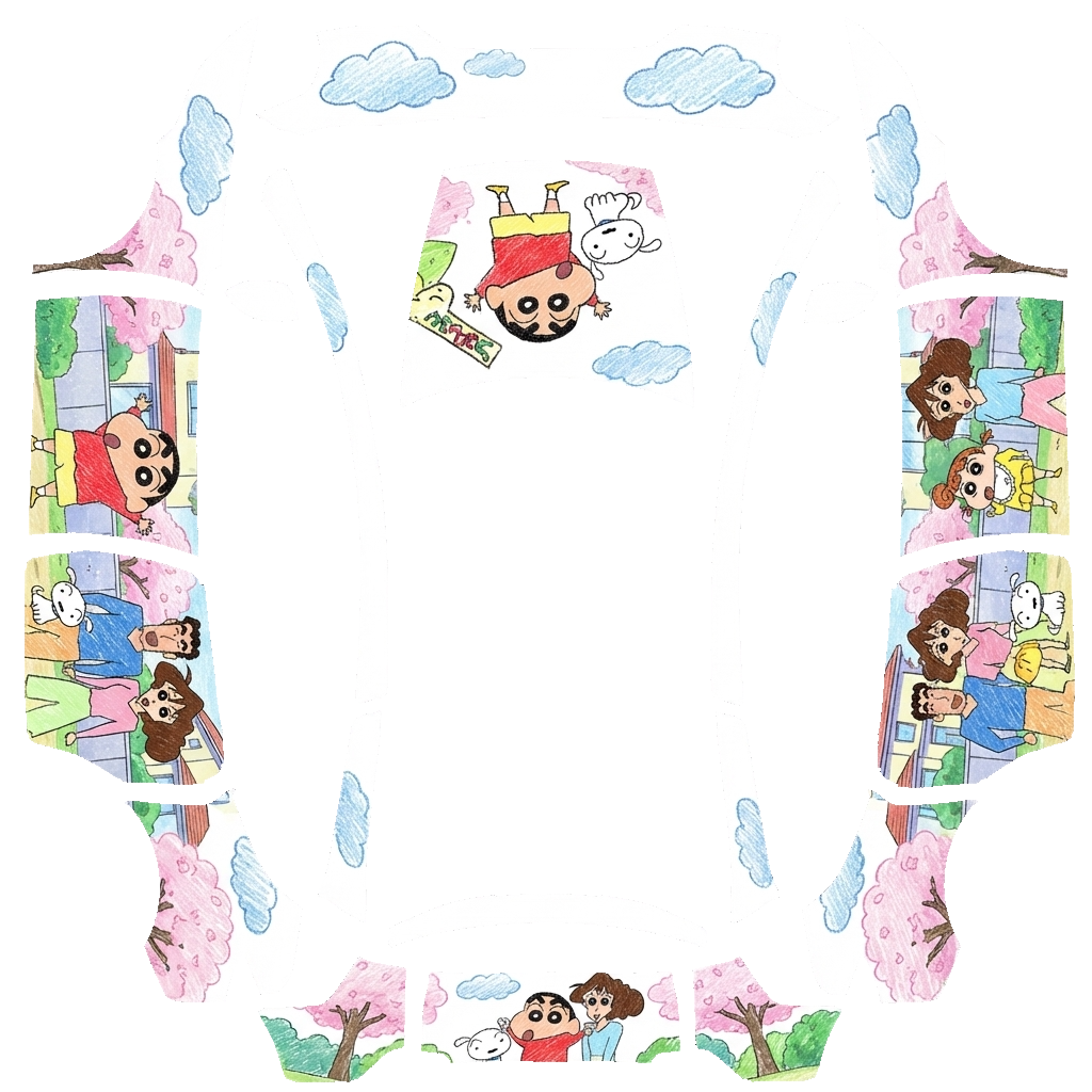 Shinchan Tesla Model Y L wrap PNG - flat 1024x1024 wrap PNG template for Tesla Model Y L Paint Shop