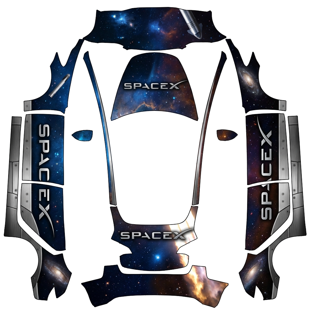 Tesla Model 3 with a SpaceX Blue Galaxy wrap, 3D preview