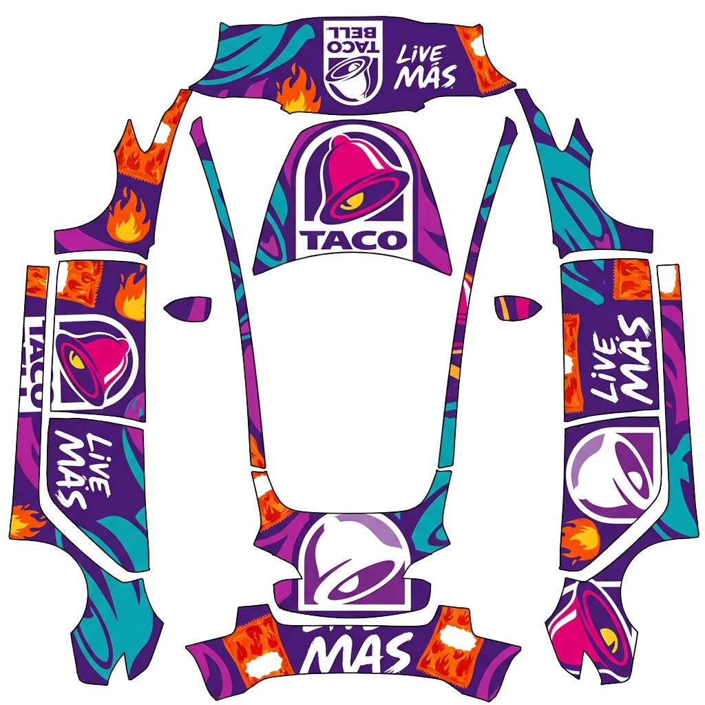 Tesla Model 3 with a Taco bell wrap, 3D preview