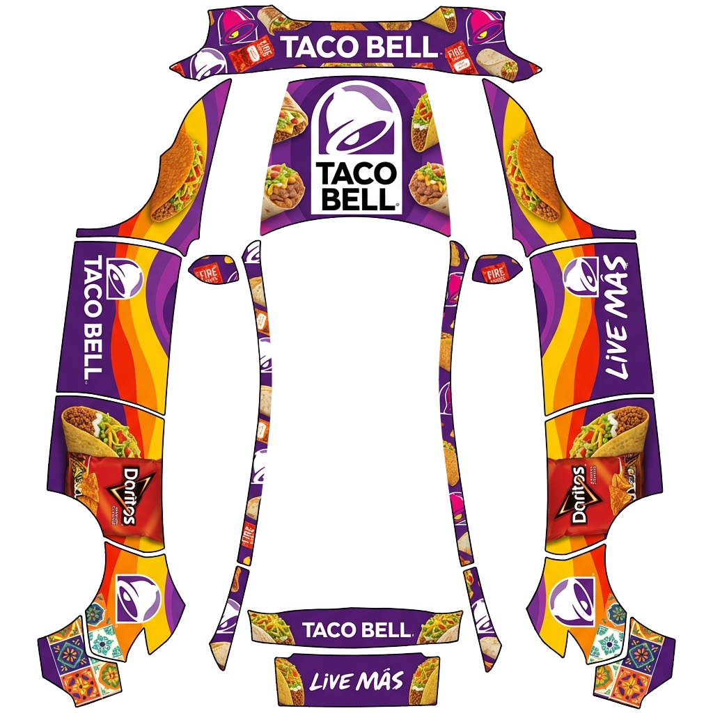 Tesla Model Y (2025+) Premium with a Tacobell wrap, 3D preview