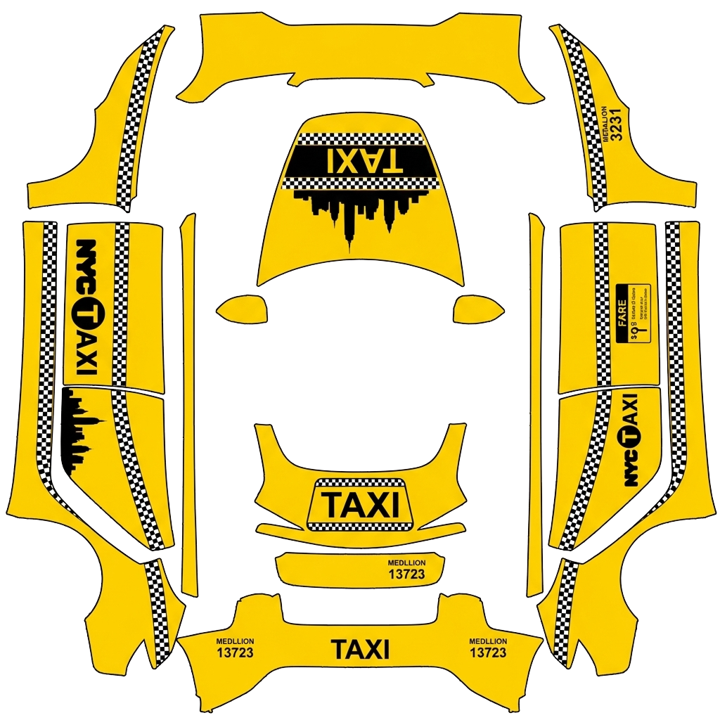 Tesla Model 3 (2024+) Performance with a Taxi Checkered yellow wrap, 3D preview