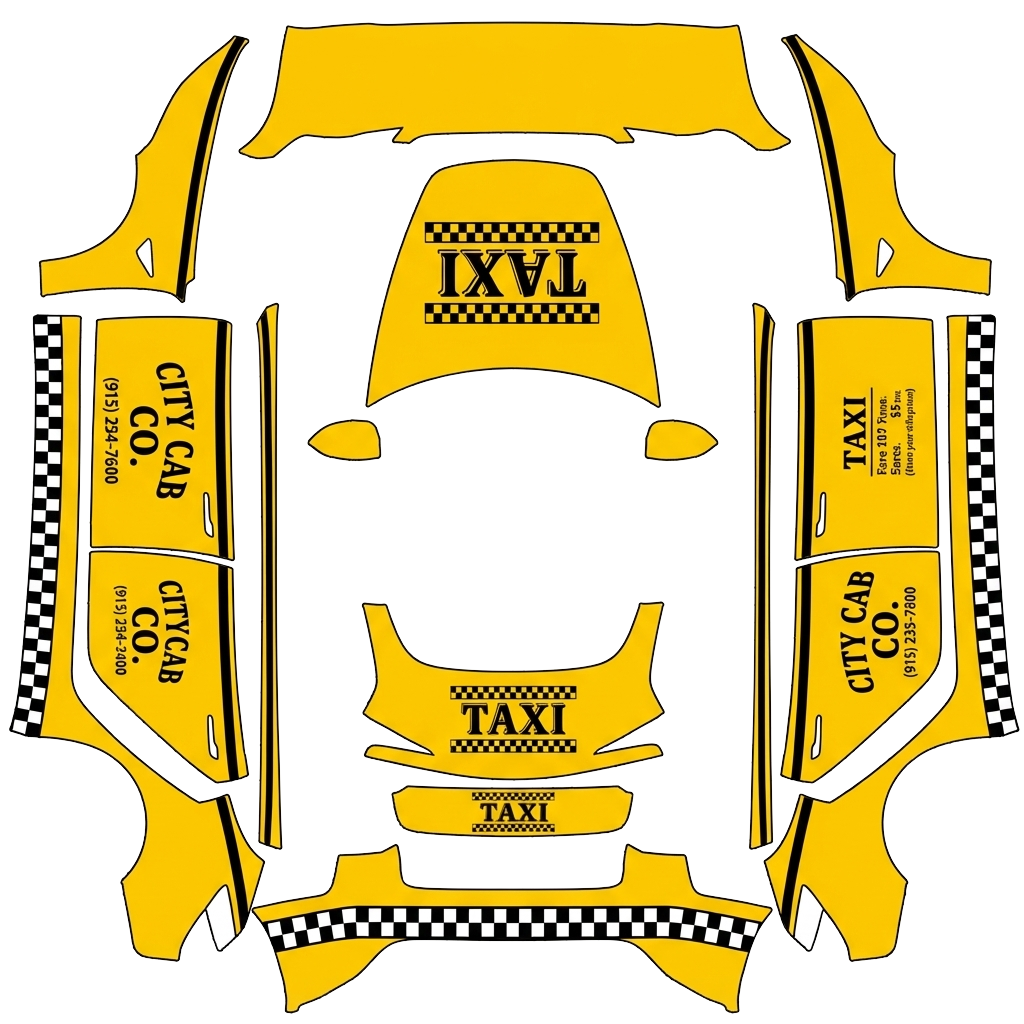 Tesla Model 3 (2024+) Standard & Premium with a Taxi Checkered yellow wrap, 3D preview
