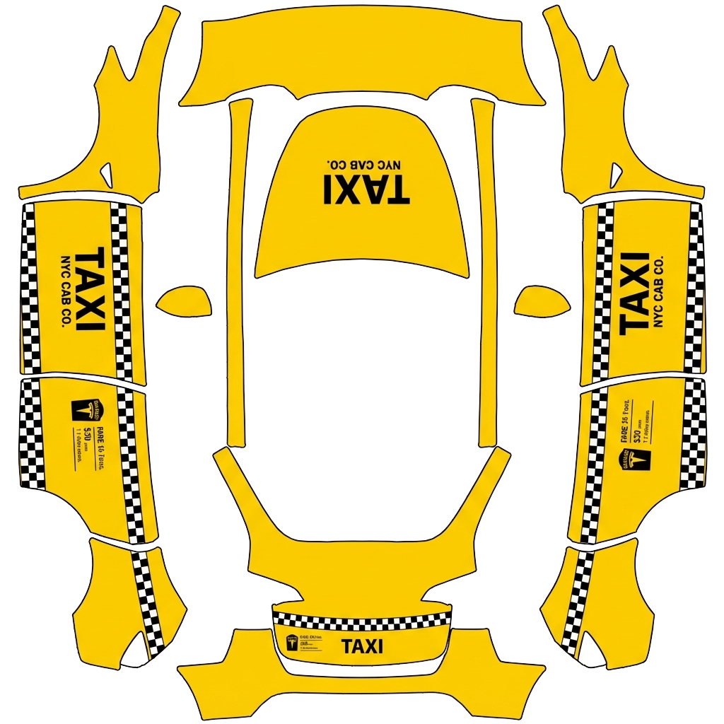 Tesla Model Y with a Taxi Checkered yellow wrap, 3D preview