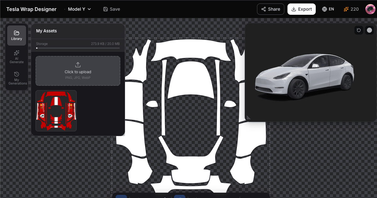 Tesla Wrap Editor with 3D preview — Model Y