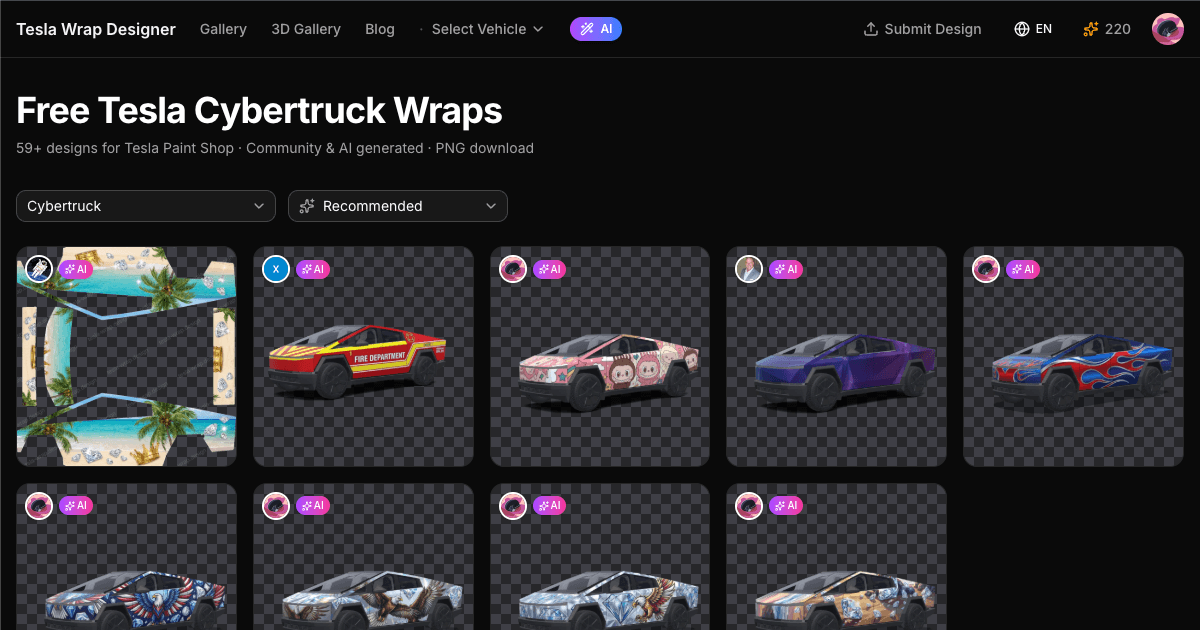 Cybertruck wraps in the community gallery